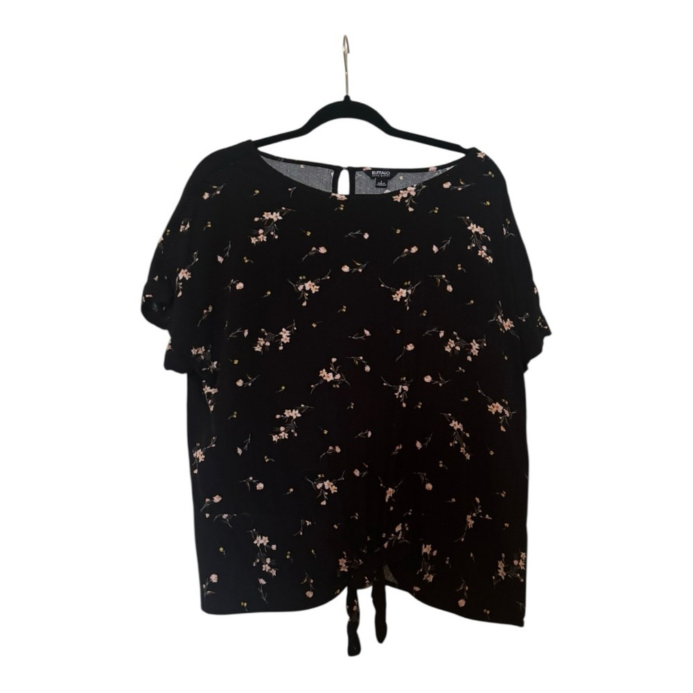 Buffalo David Bitton Black Floral Top Size Large (L)